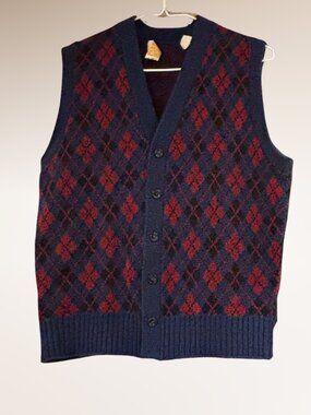 VTG Buffums Argyle Cardigan Sweater Vest